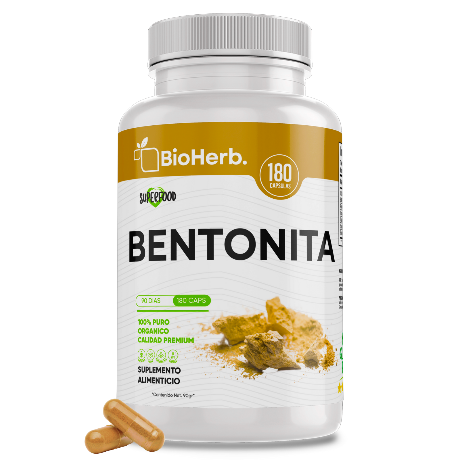 Bentonita 100% Pura (180 Capsulas 500mg) |ORGANICO | NATURAL | Para 90 Dias | - Pure Bentonite