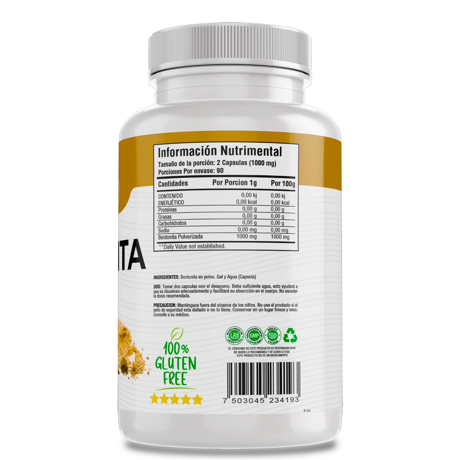 Bentonita 100% Pura (180 Capsulas 500mg) |ORGANICO | NATURAL | Para 90 Dias | - Pure Bentonite