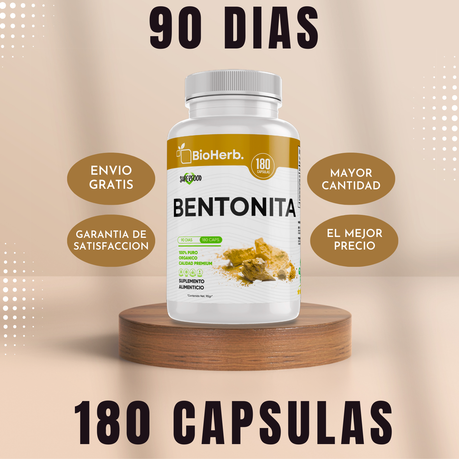 Bentonita 100% Pura (180 Capsulas 500mg) |ORGANICO | NATURAL | Para 90 Dias | - Pure Bentonite