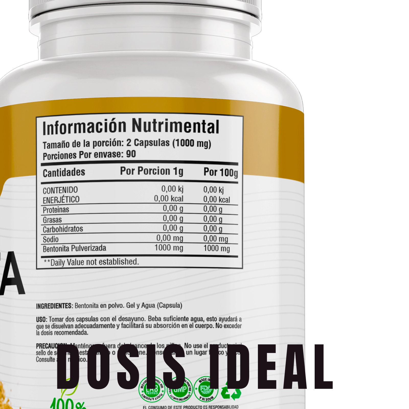 Bentonita 100% Pura (180 Capsulas 500mg) |ORGANICO | NATURAL | Para 90 Dias | - Pure Bentonite