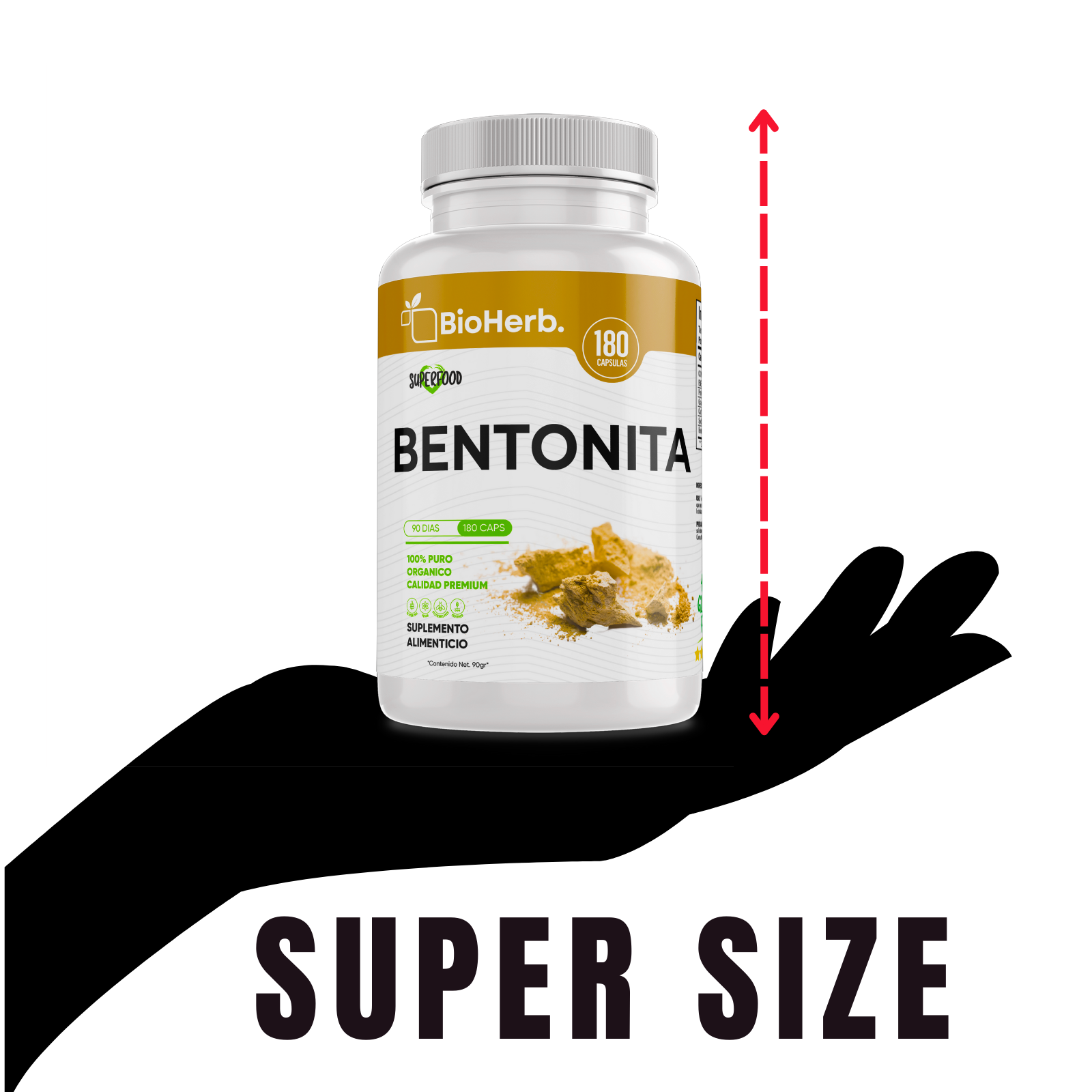 Bentonita 100% Pura (180 Capsulas 500mg) |ORGANICO | NATURAL | Para 90 Dias | - Pure Bentonite