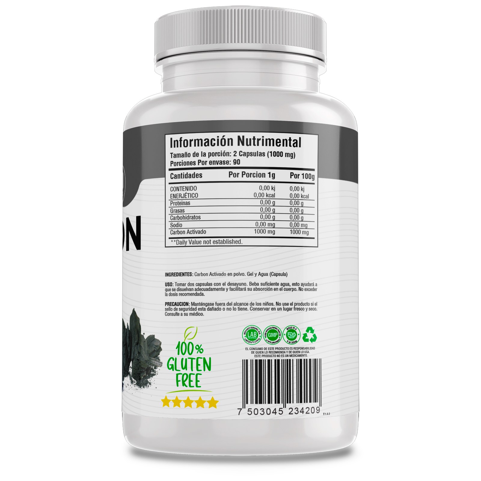 Carbon Activado 100% Puro (180 Capsulas 500mg) |ORGANICO | NATURAL | Para 90 Dias | - Activated Carbon