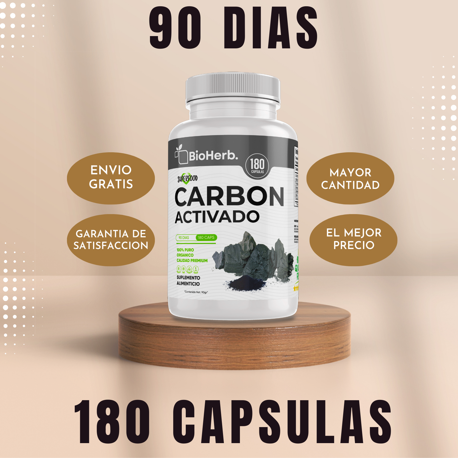 Carbon Activado 100% Puro (180 Capsulas 500mg) |ORGANICO | NATURAL | Para 90 Dias | - Activated Carbon
