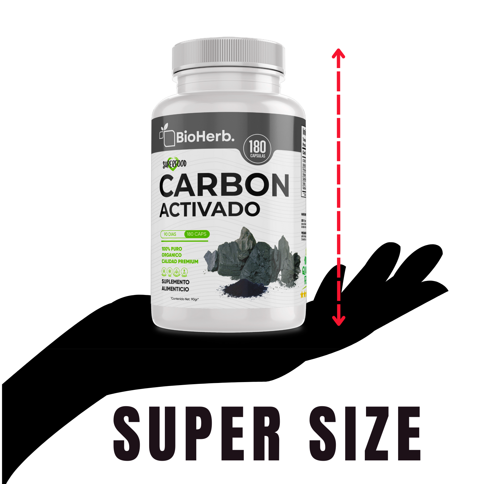 Carbon Activado 100% Puro (180 Capsulas 500mg) |ORGANICO | NATURAL | Para 90 Dias | - Activated Carbon