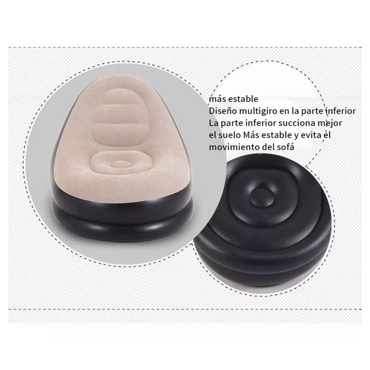 Sillones Sofá Inflable Portátil Plegable Con Reposapiés Marron con Negro