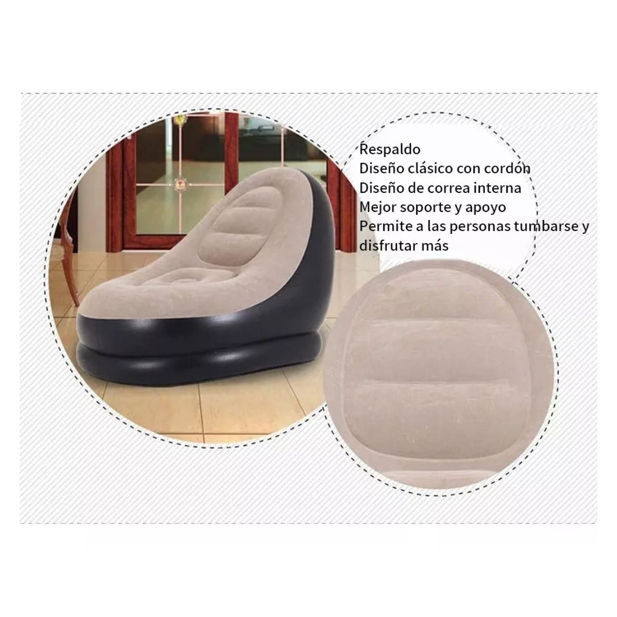 Sillones Sofá Inflable Portátil Plegable Con Reposapiés Marron con Negro