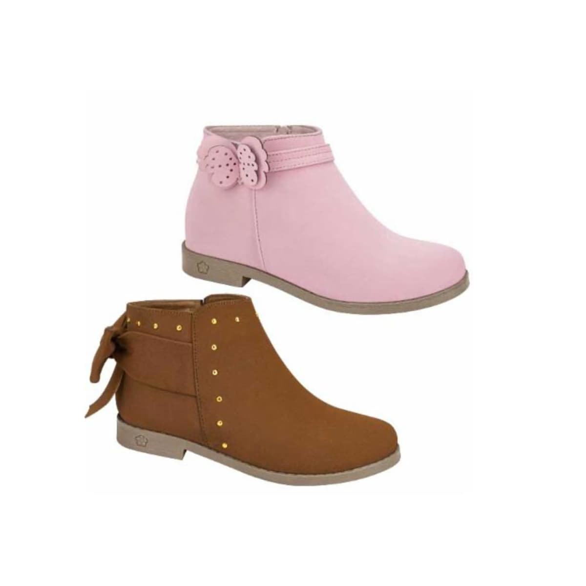 Kit de 2 pares de botines para niña, rosa y café, marca Vivis Shoes Kids mod. 1110114