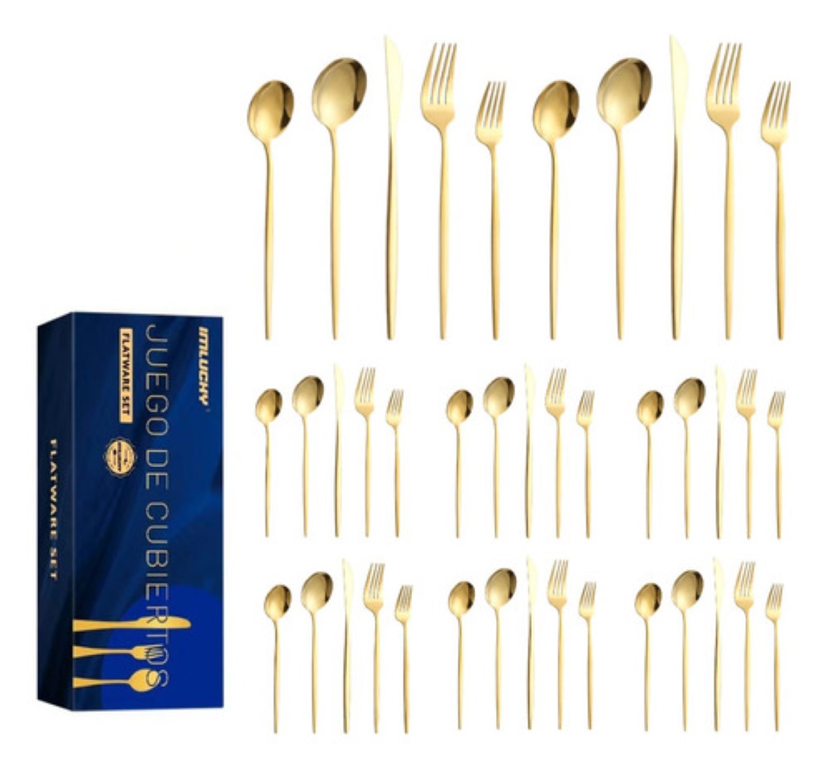 Juego De Cubiertos De Acero Inoxidable, 40 Cubiertos Dorados