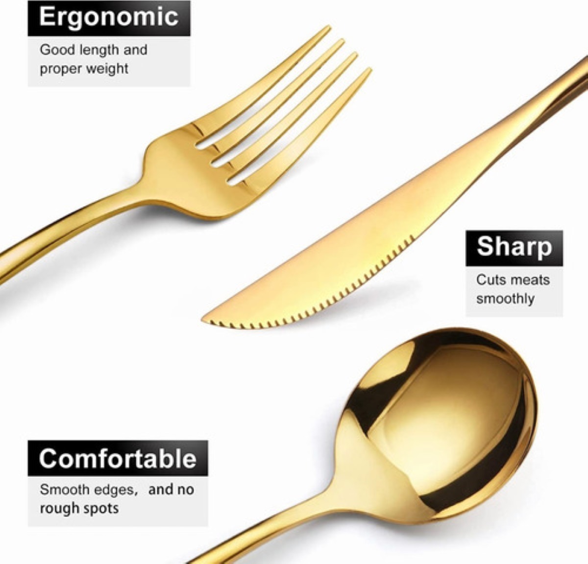 Juego De Cubiertos De Acero Inoxidable, 40 Cubiertos Dorados 