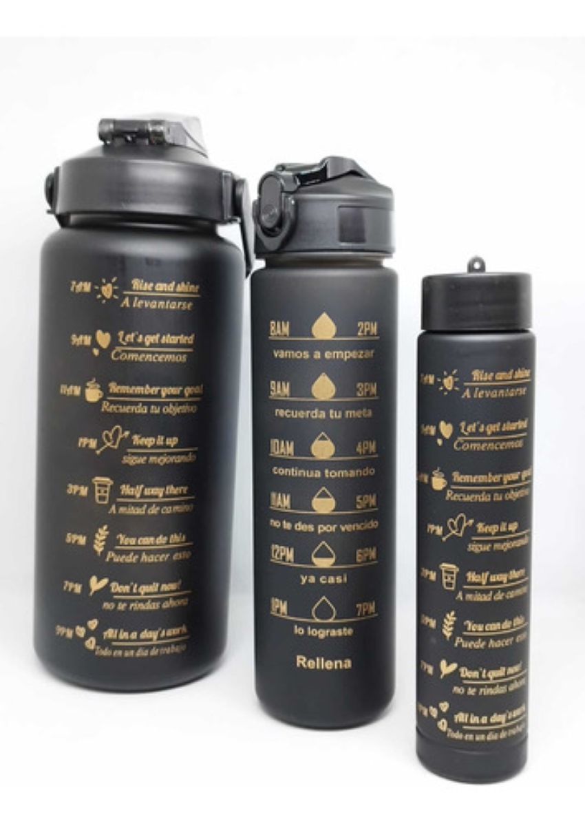 Set de Botellas De Agua Deportiva Gran Capacidad 2l Y 800ml Negro