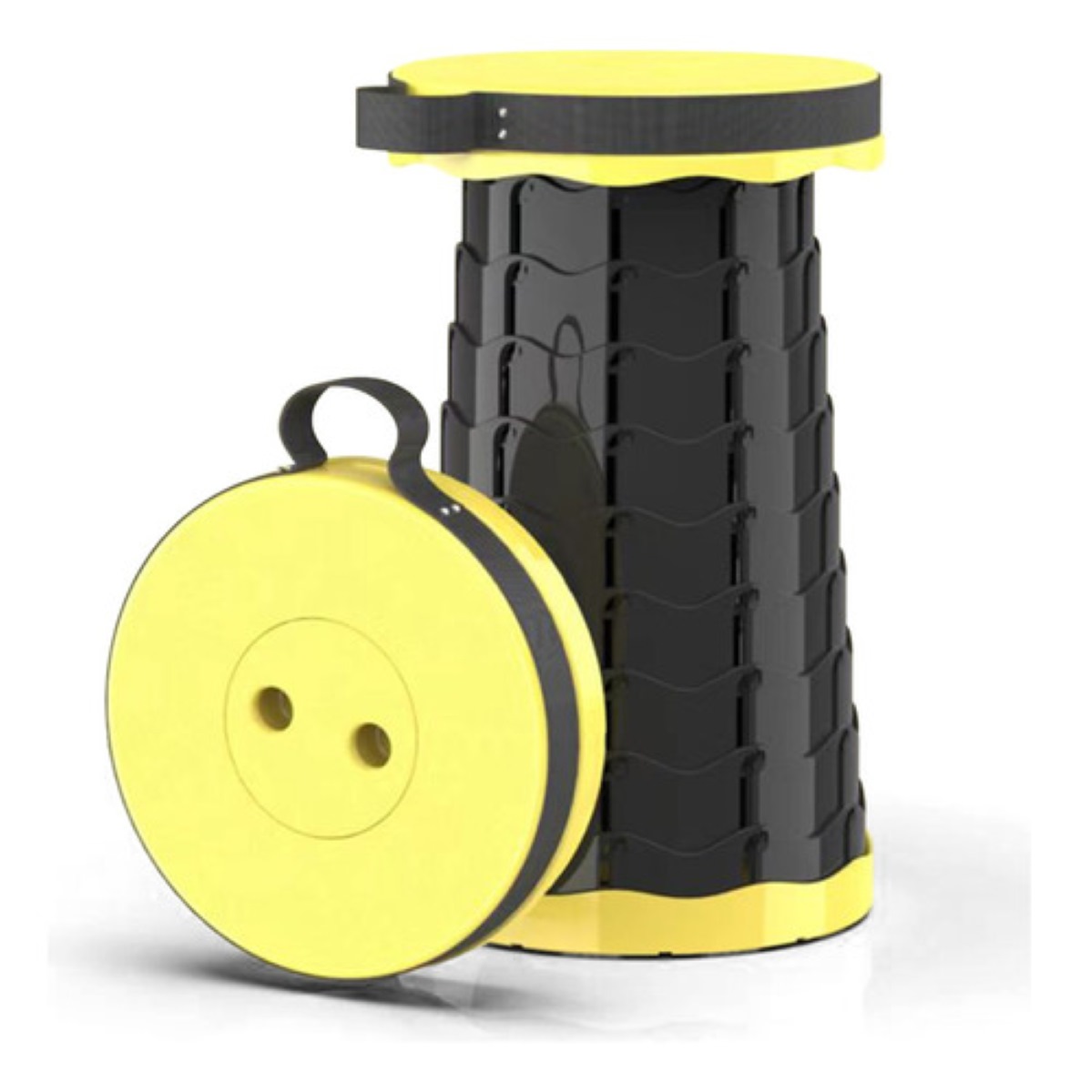 Banco Retráctil Taburete Plegable Portátil Negro con Amarillo