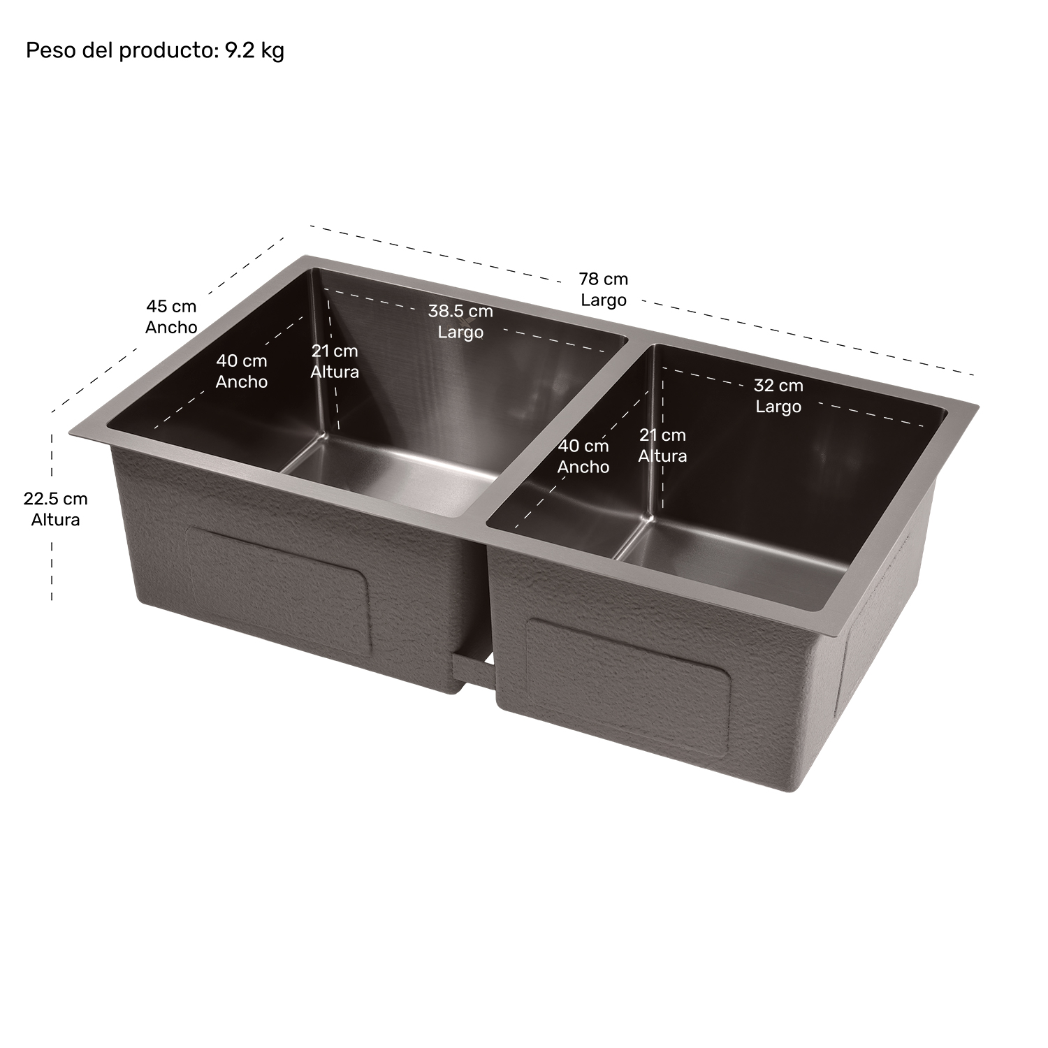 Fregadero Tarja Tina Doble Acero Inoxidable Escurridor