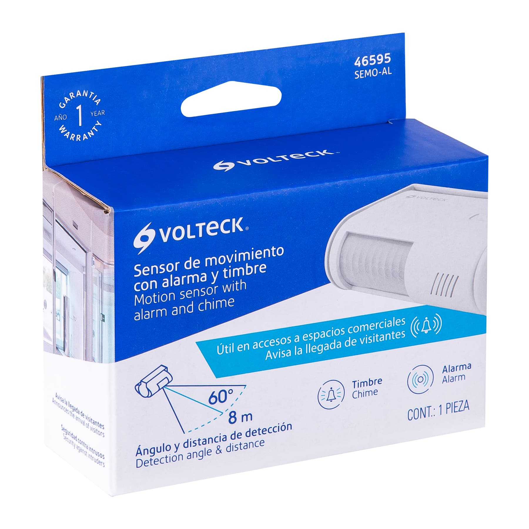 SENSOR DE MOVIMIENTO CON ALARMA Y TIMBRE, VOLTECK 46595