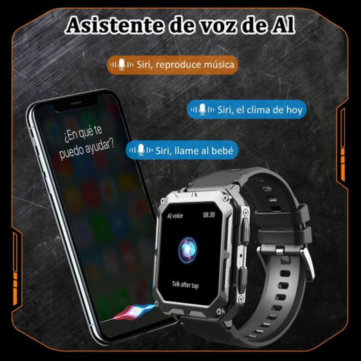 Reloj Inteligente Bluetooth Impermeable Cuadrado Negro