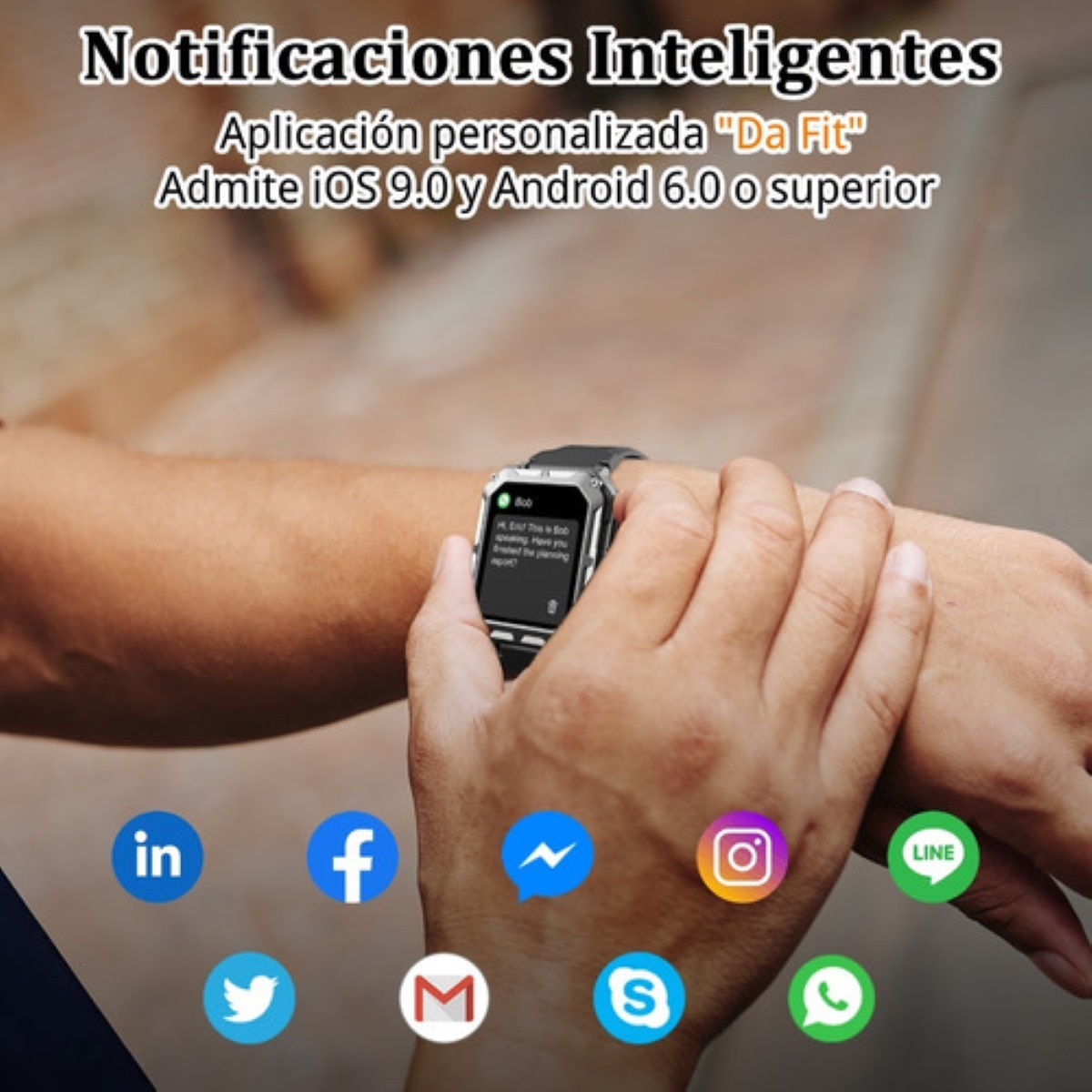 Reloj Inteligente Bluetooth Impermeable Cuadrado Negro