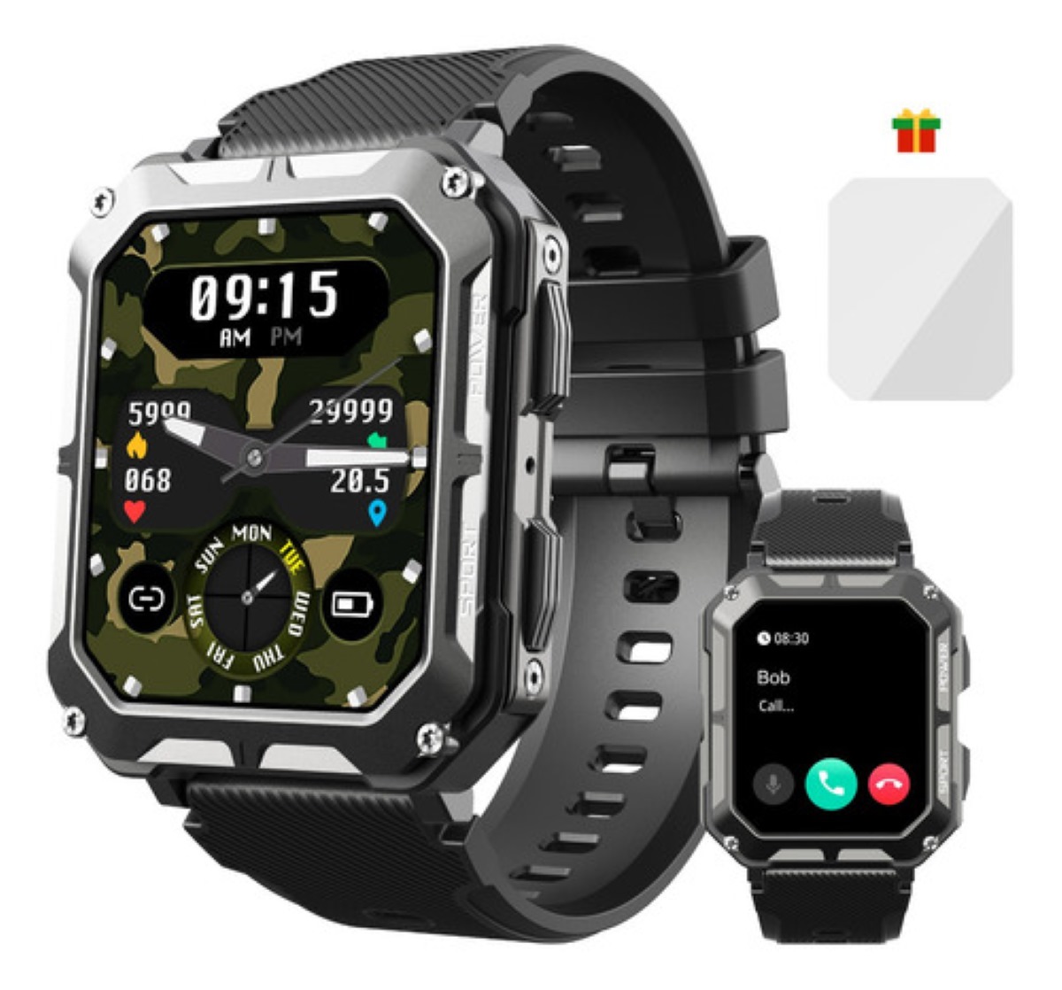 Reloj Inteligente Bluetooth Impermeable Cuadrado Negro