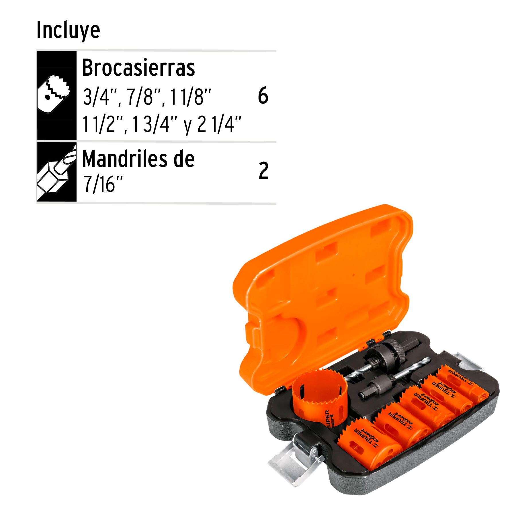 JUEGO DE 6 BROCASIERRAS BIMETÁLICAS Y 2 MANDRILES, TRUPER EXPERT 15405