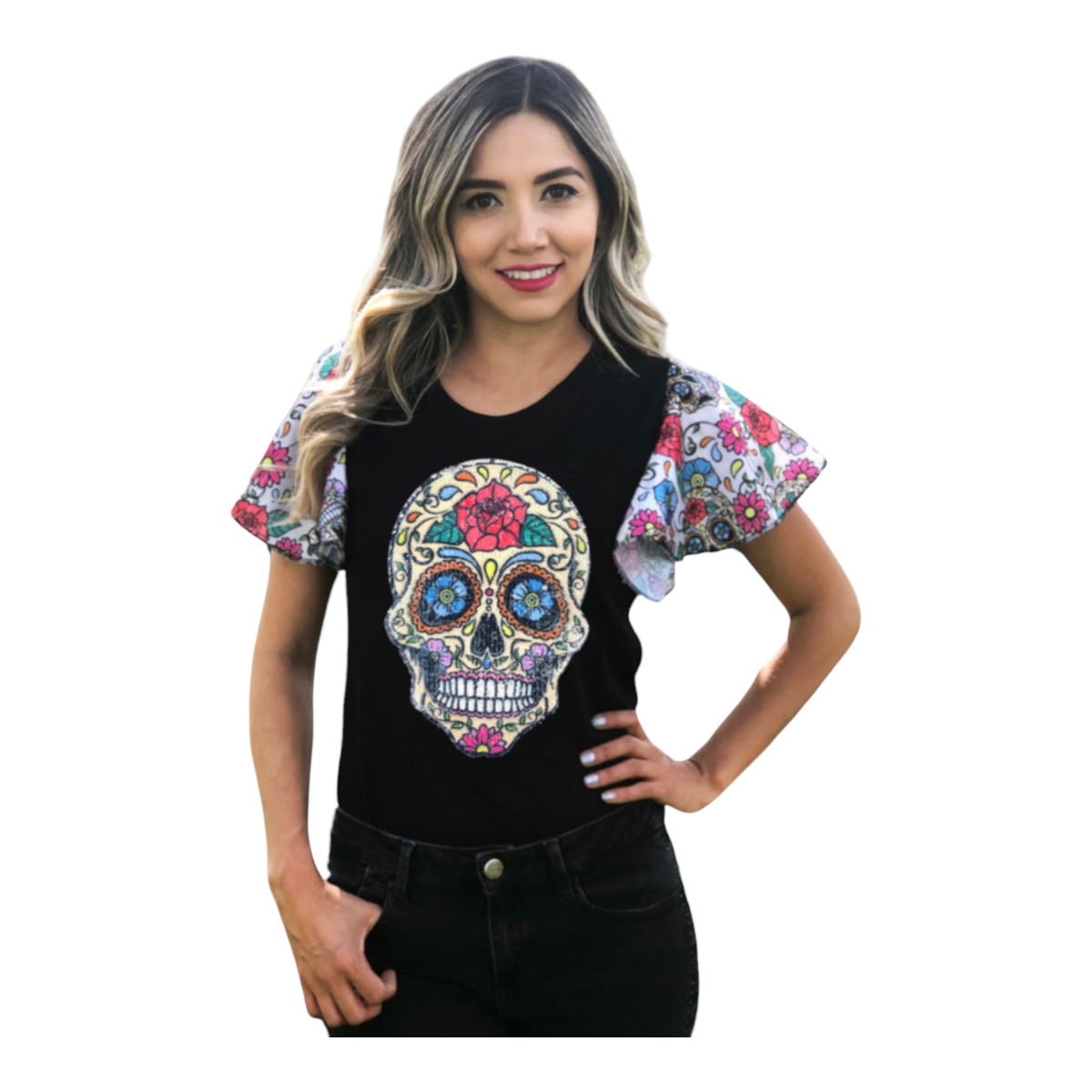 Playera calavera online mujer