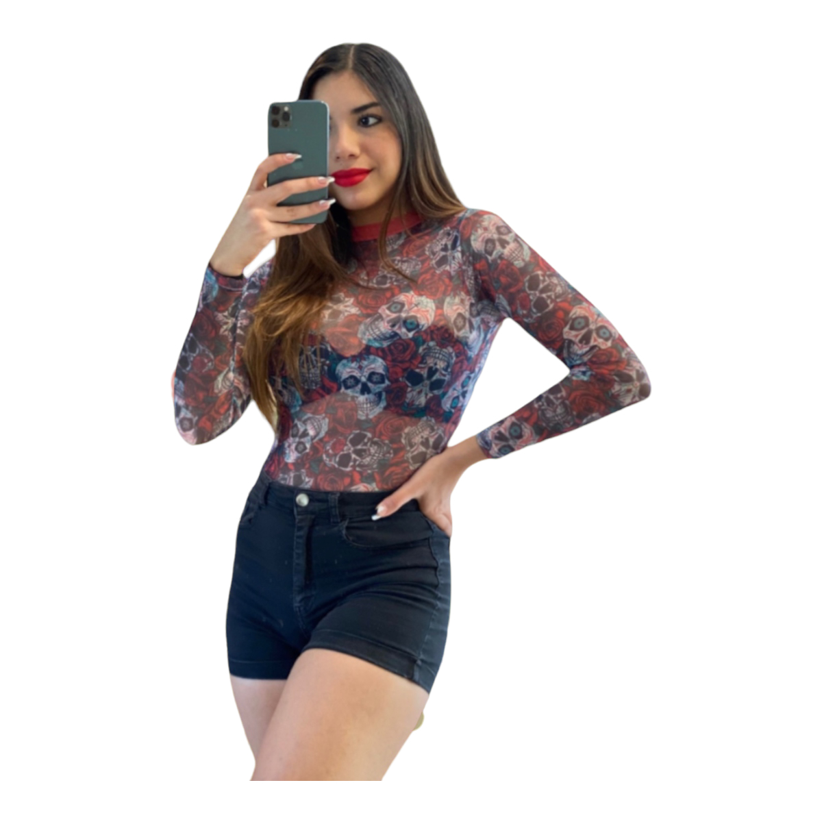 Blusa Mesh Transparente Mujer Diseño Calavera Día De Muertos