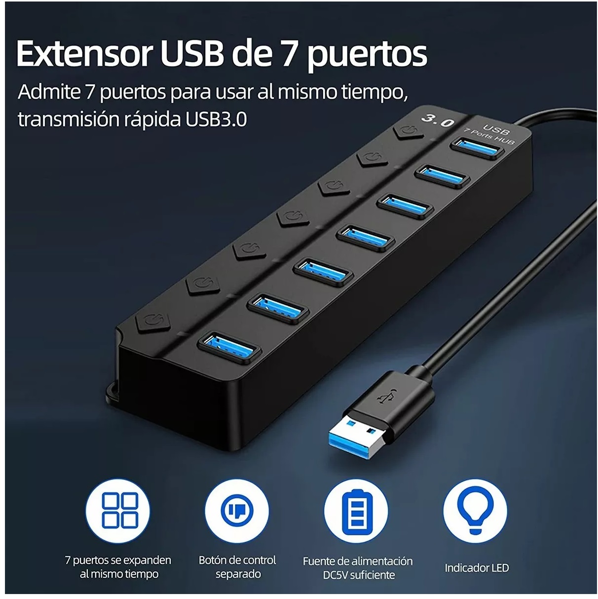 Hub Usb Con 7 Puertos Usb 3.0 Multicontacto