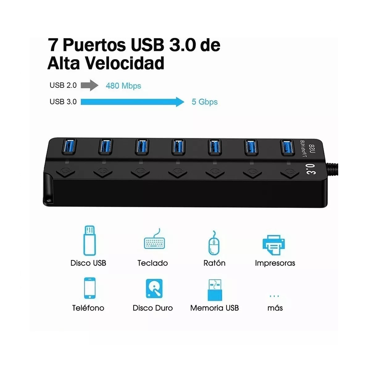 Hub Usb Con 7 Puertos Usb 3.0 Multicontacto