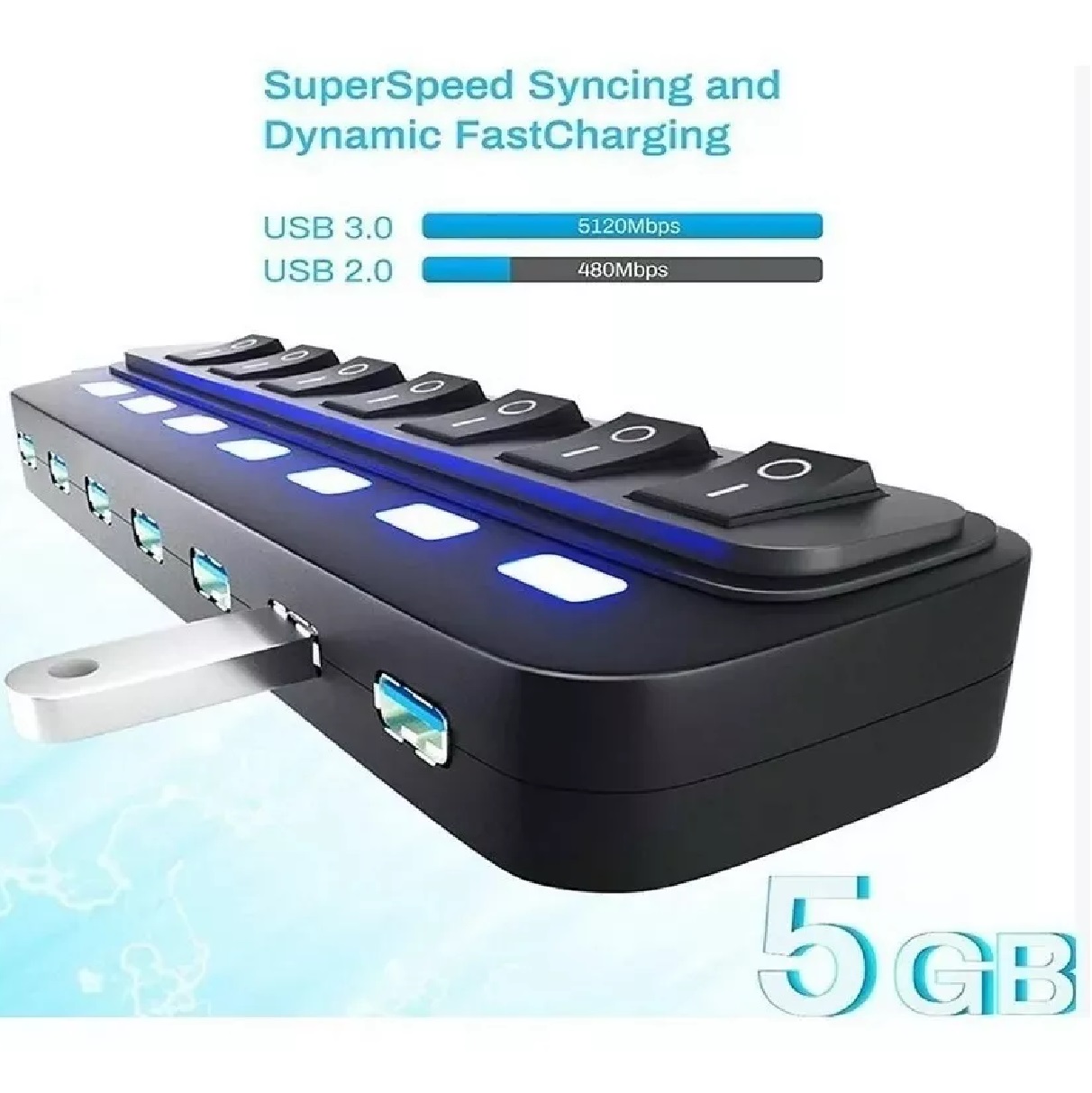 Hub Usb Con 7 Puertos Usb 3.0 2.0 Multicontacto