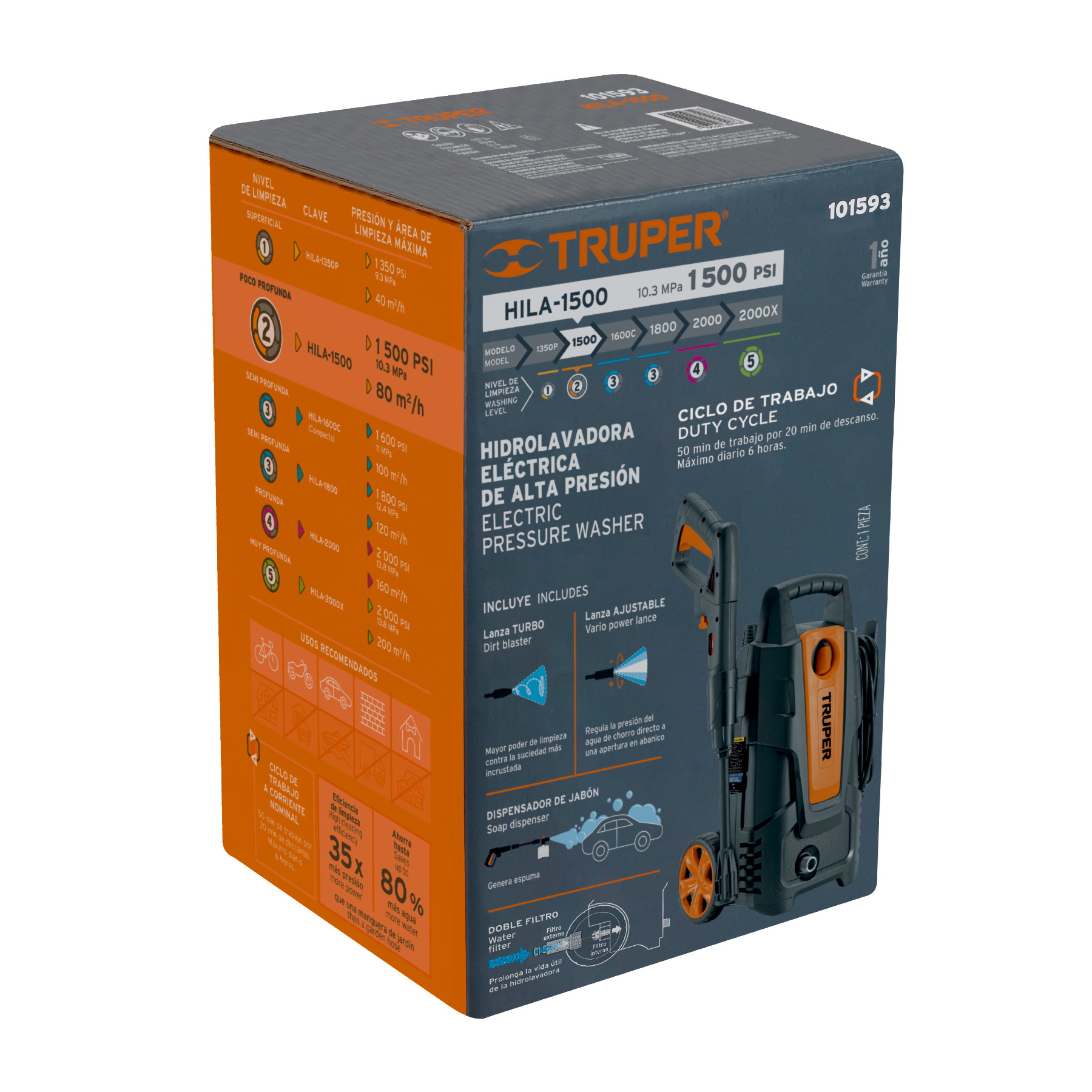 HIDROLAVADORA ELÉCTRICA 1500 PSI, TRUPER 101593