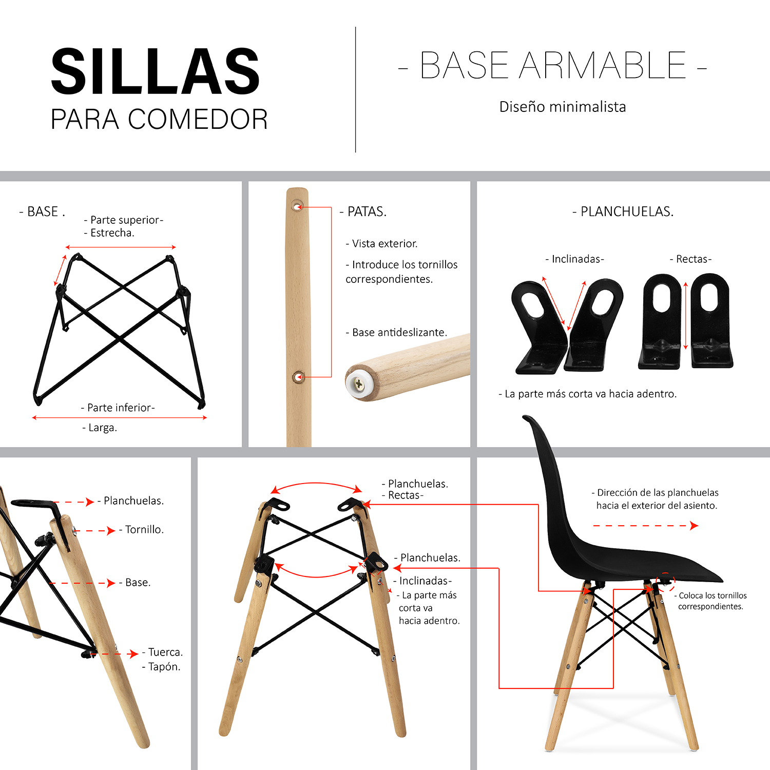 Set de 4 Sillas Modernas para comedor y Sala Minimalista en color Negro