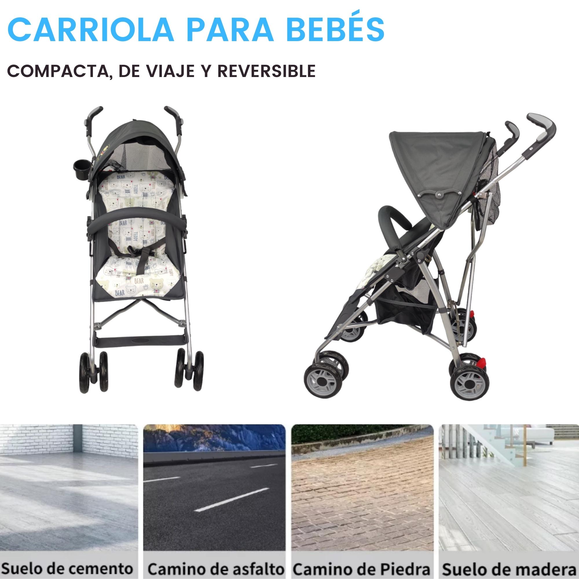 Carriola para Bebe de Baston Compacta,Plegable,Ligera,Reclinable  - Gris.