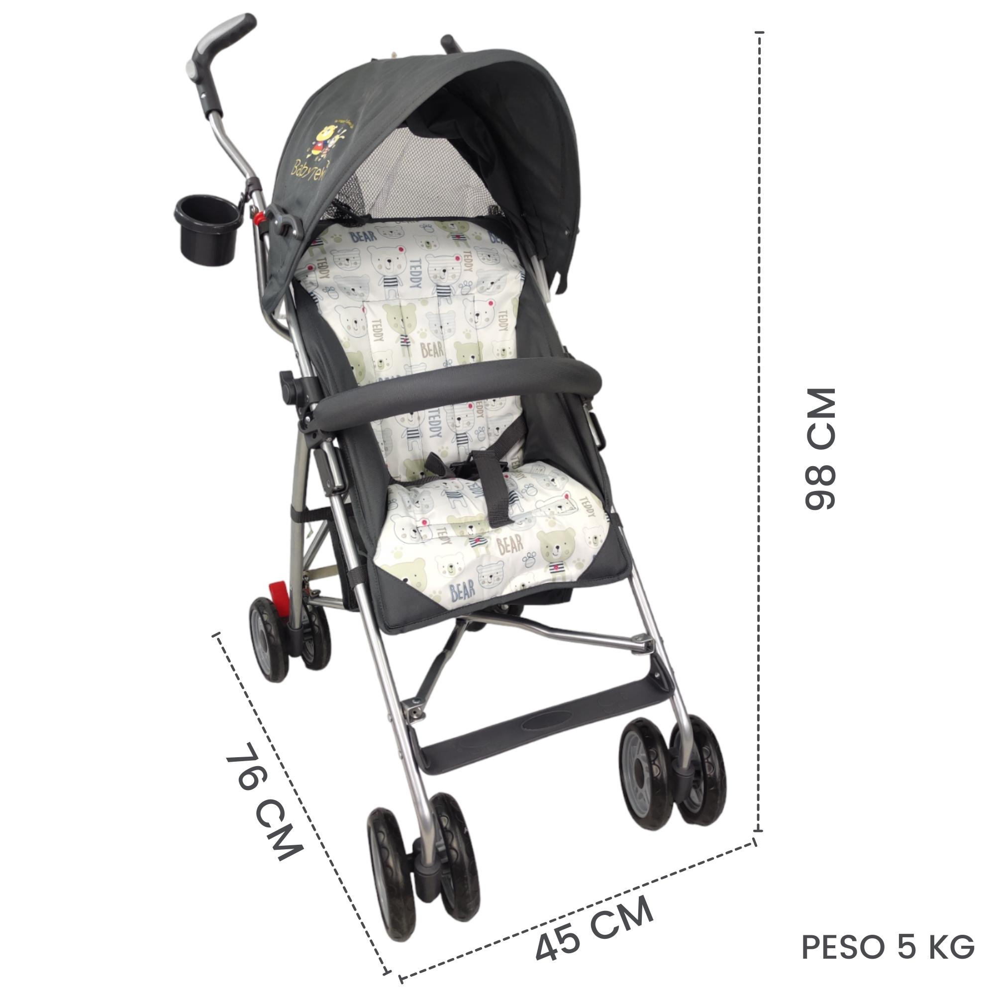 Carriola para Bebe de Baston Compacta,Plegable,Ligera,Reclinable  - Gris.