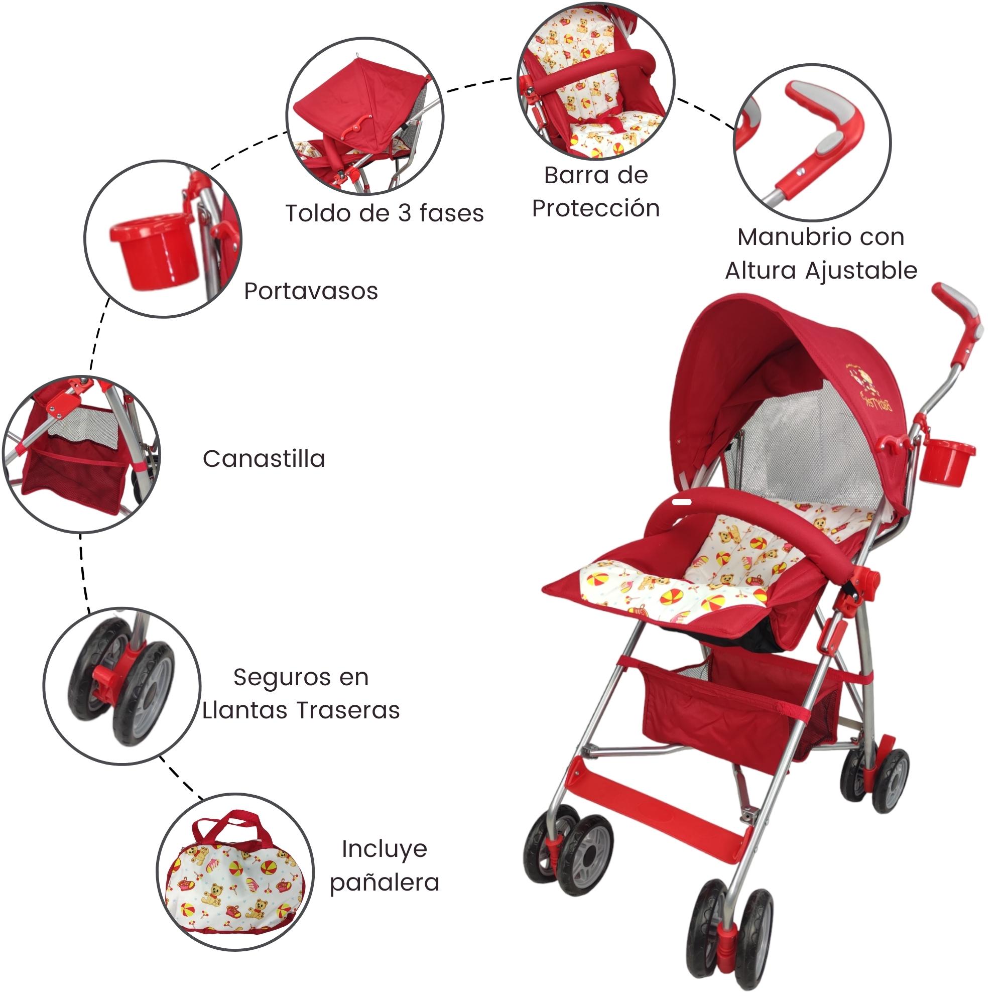 Carriola para Bebe de Baston Compacta,Plegable,Ligera,Reclinable - Rojo.