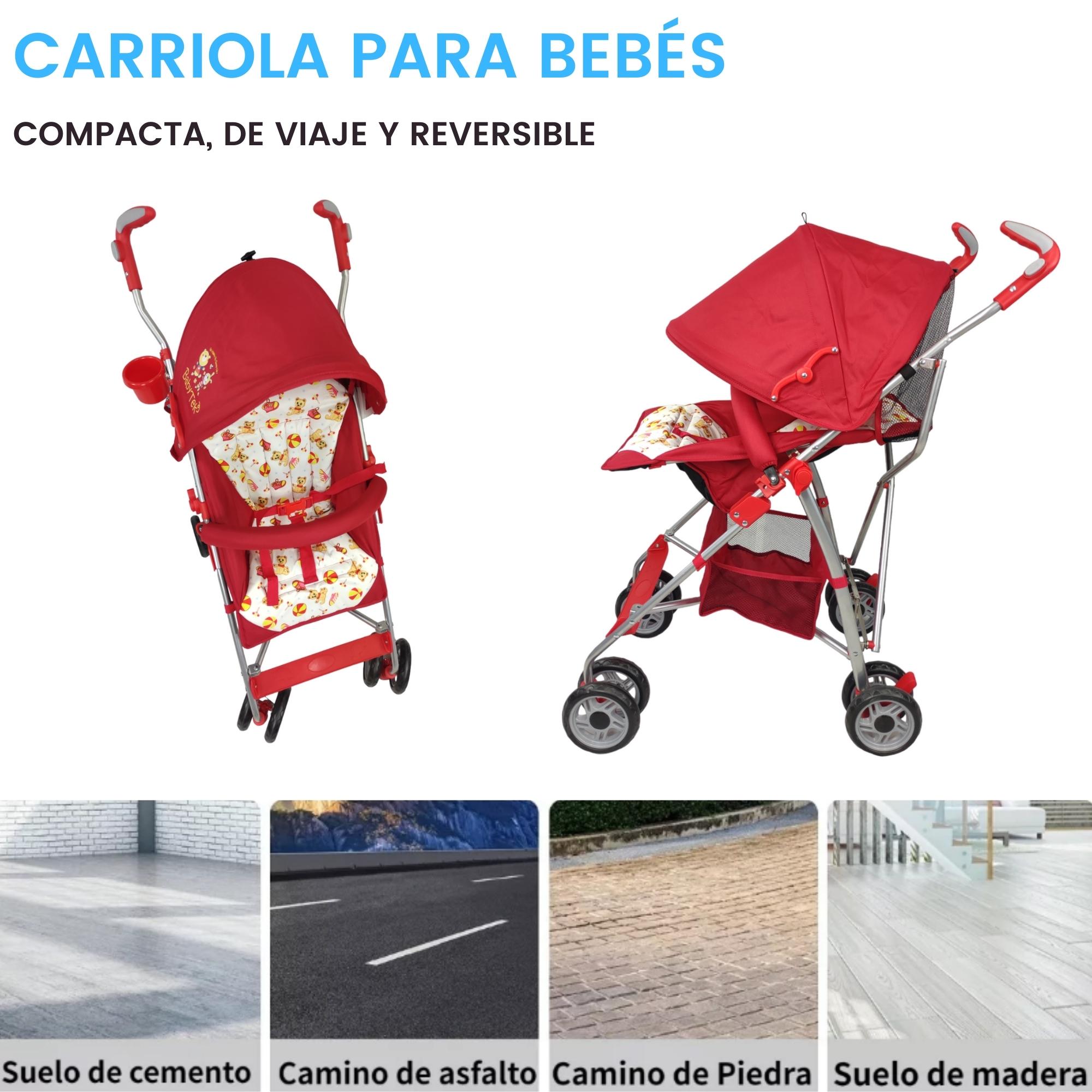 Carriola para Bebe de Baston Compacta,Plegable,Ligera,Reclinable - Rojo.