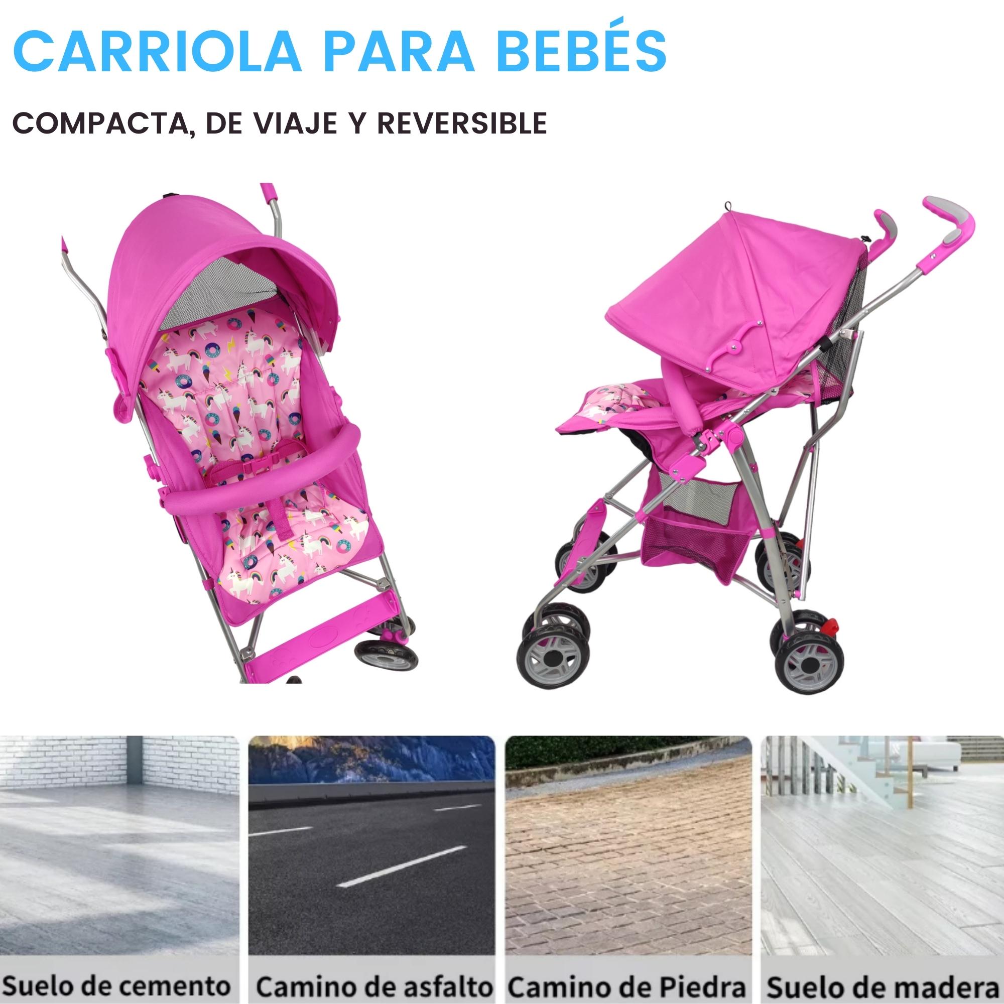 Carriola para Bebe de Baston Compacta,Plegable,Ligera,Reclinable  - Rosa.