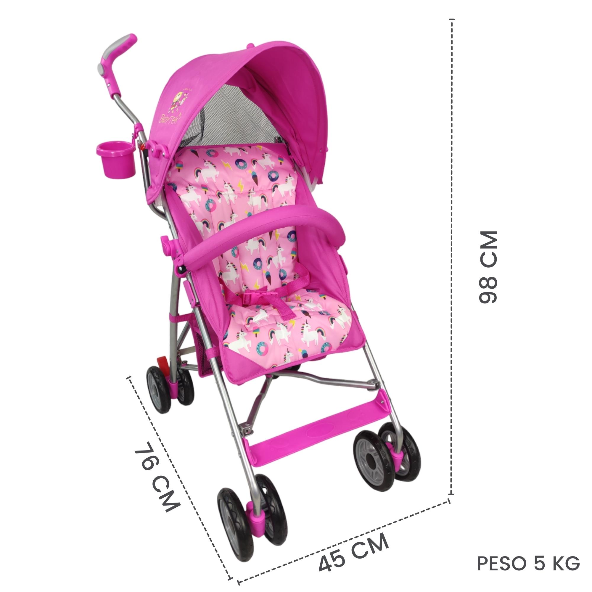 Carriola para Bebe de Baston Compacta,Plegable,Ligera,Reclinable  - Rosa.