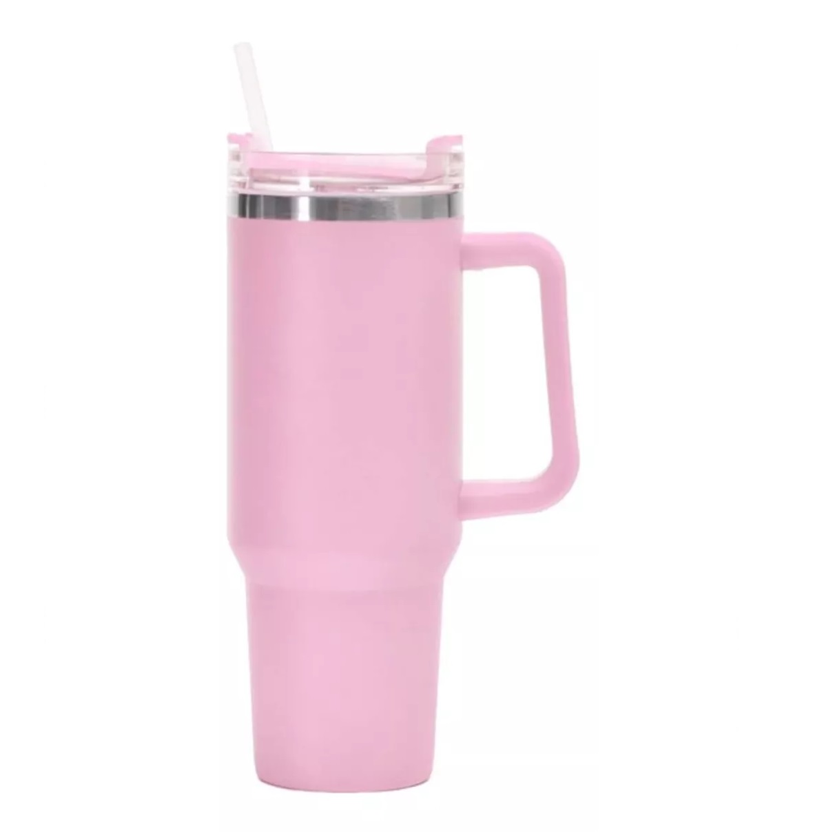 Vaso Al Vacío De Acero De 40 Onzas Con Asa Y Pajilla Rosa
