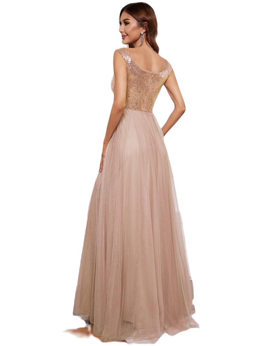 Vestido Elegante de Fiesta Largo Curvy Dorado Beige Lentejuela Offsoulder Sin Hombros Falda Tul Cintura Alta Talla Ch a Talla Extra