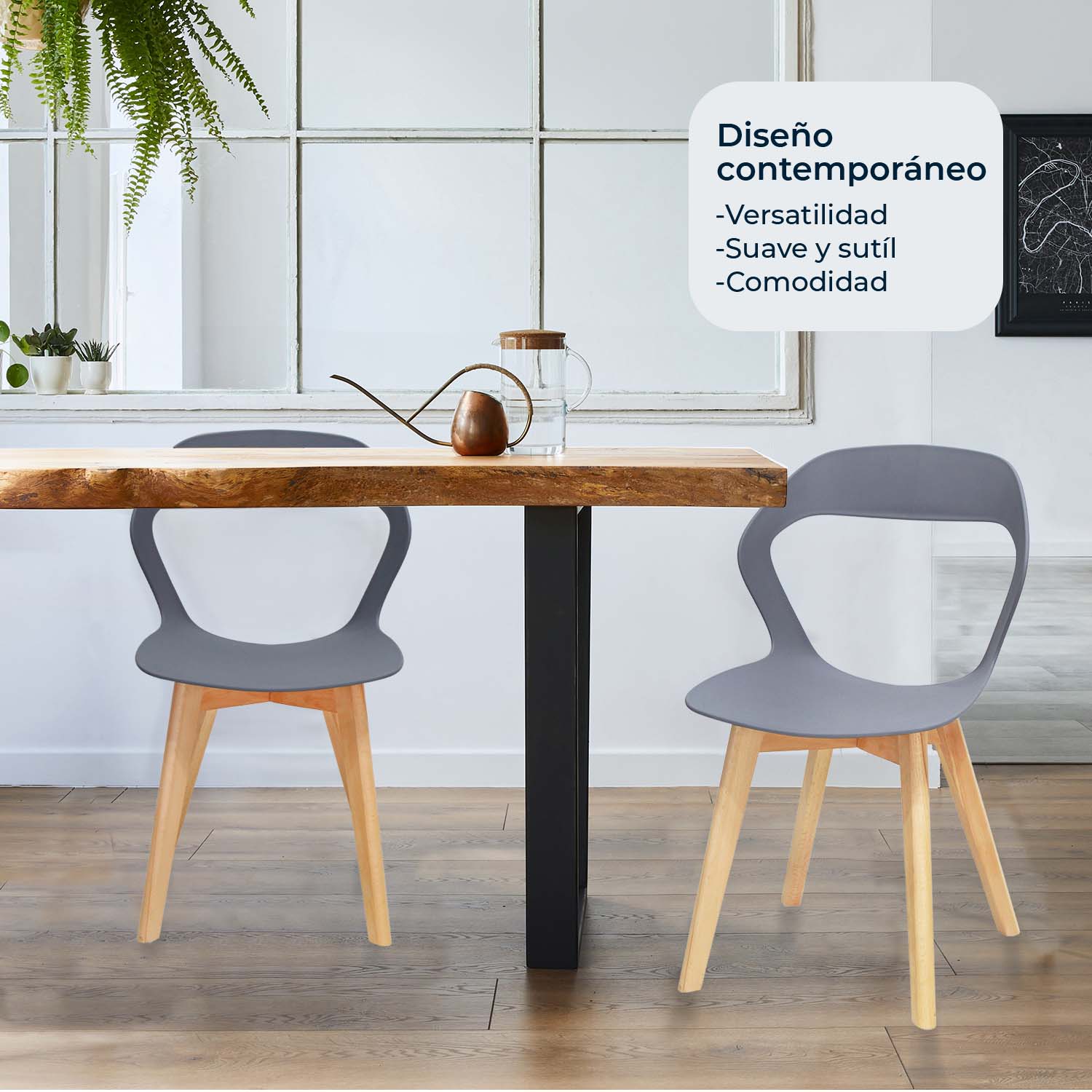 Set Sillas Mundo In Moura 4 Sillas para Comedor Sala Gris.