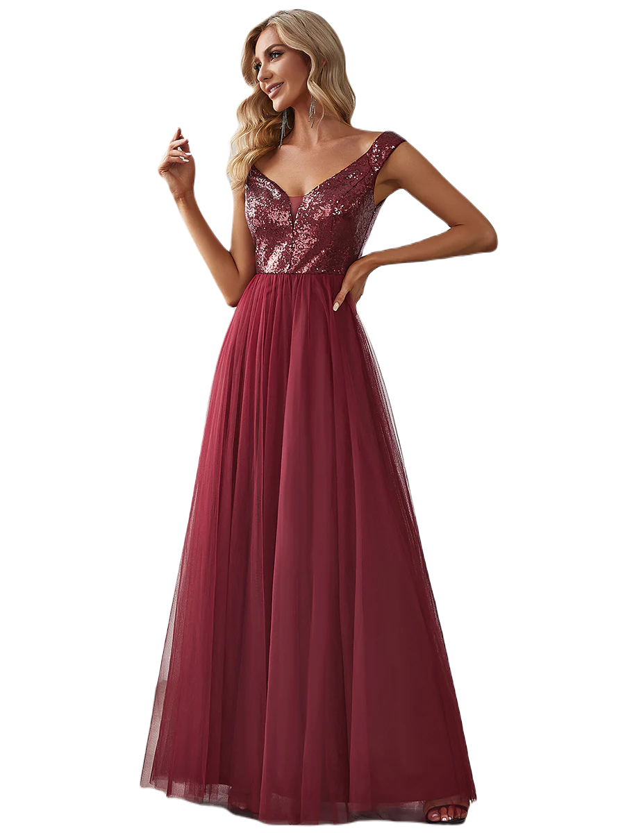 Vestido Elegante de Fiesta Largo Curvy Guinda Vino Lentejuela Offsoulder Sin Hombros Falda Tul Cintura Alta Talla Ch a Talla Extra