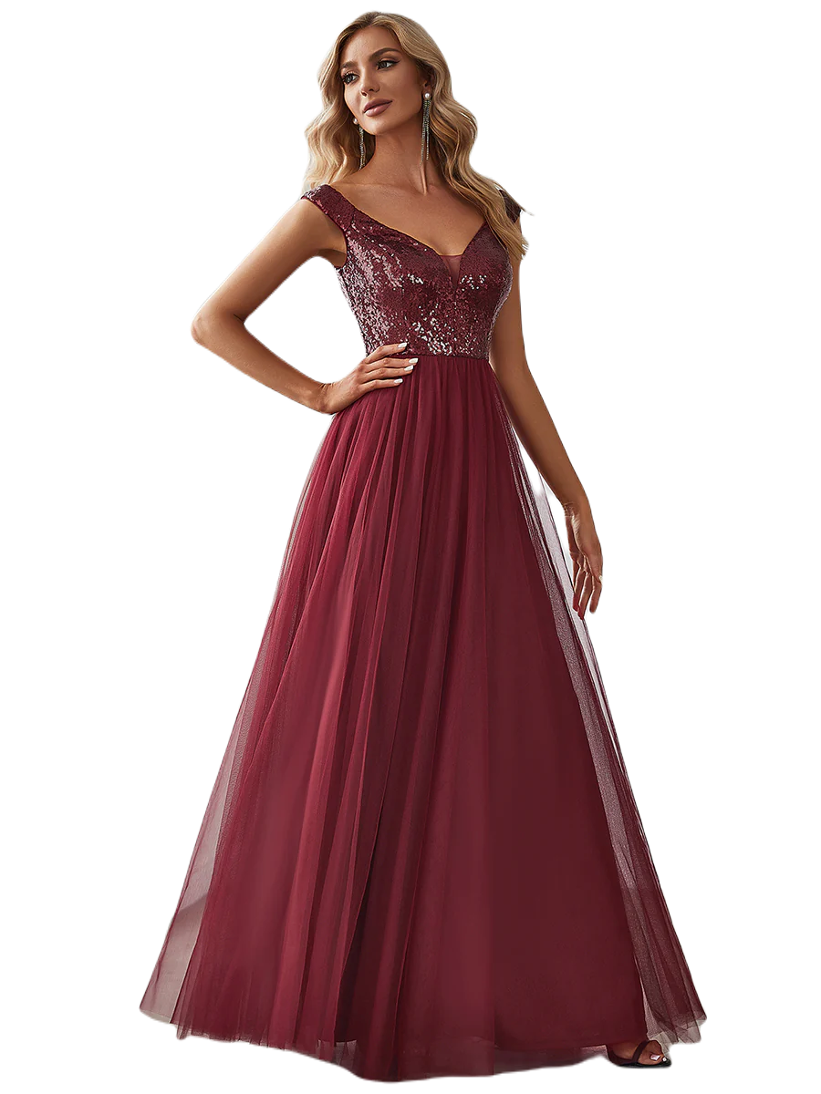 Vestido Elegante de Fiesta Largo Curvy Guinda Vino Lentejuela Offsoulder Sin Hombros Falda Tul Cintura Alta Talla Ch a Talla Extra