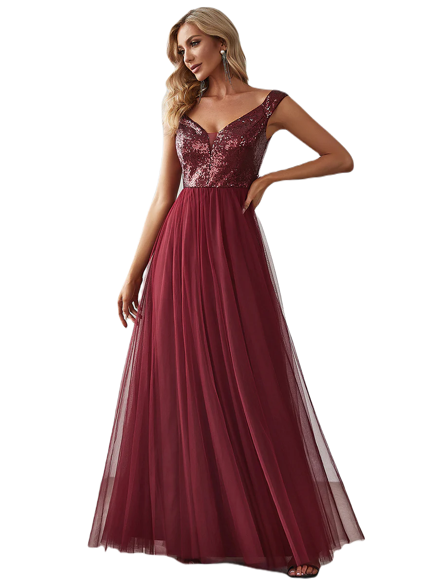 Vestido Elegante de Fiesta Largo Curvy Guinda Vino Lentejuela Offsoulder Sin Hombros Falda Tul Cintura Alta Talla Ch a Talla Extra