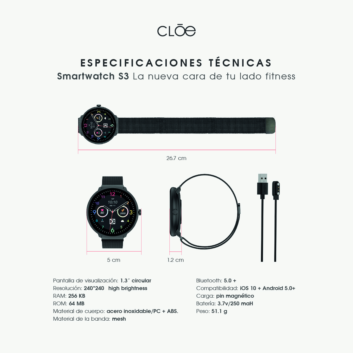 Smartwatch Reloj Inteligente Deportivo Cloe S3 Mesh Color Oro Rosa