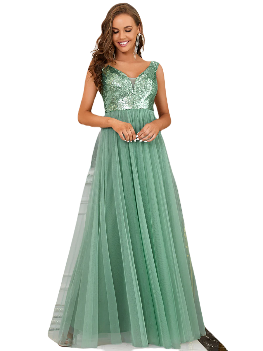 Vestido Elegante de Fiesta Largo Curvy Verde Jade Lentejuela Offsoulder Sin Hombros Falda Tul Cintura Alta Talla Ch a Talla Extra