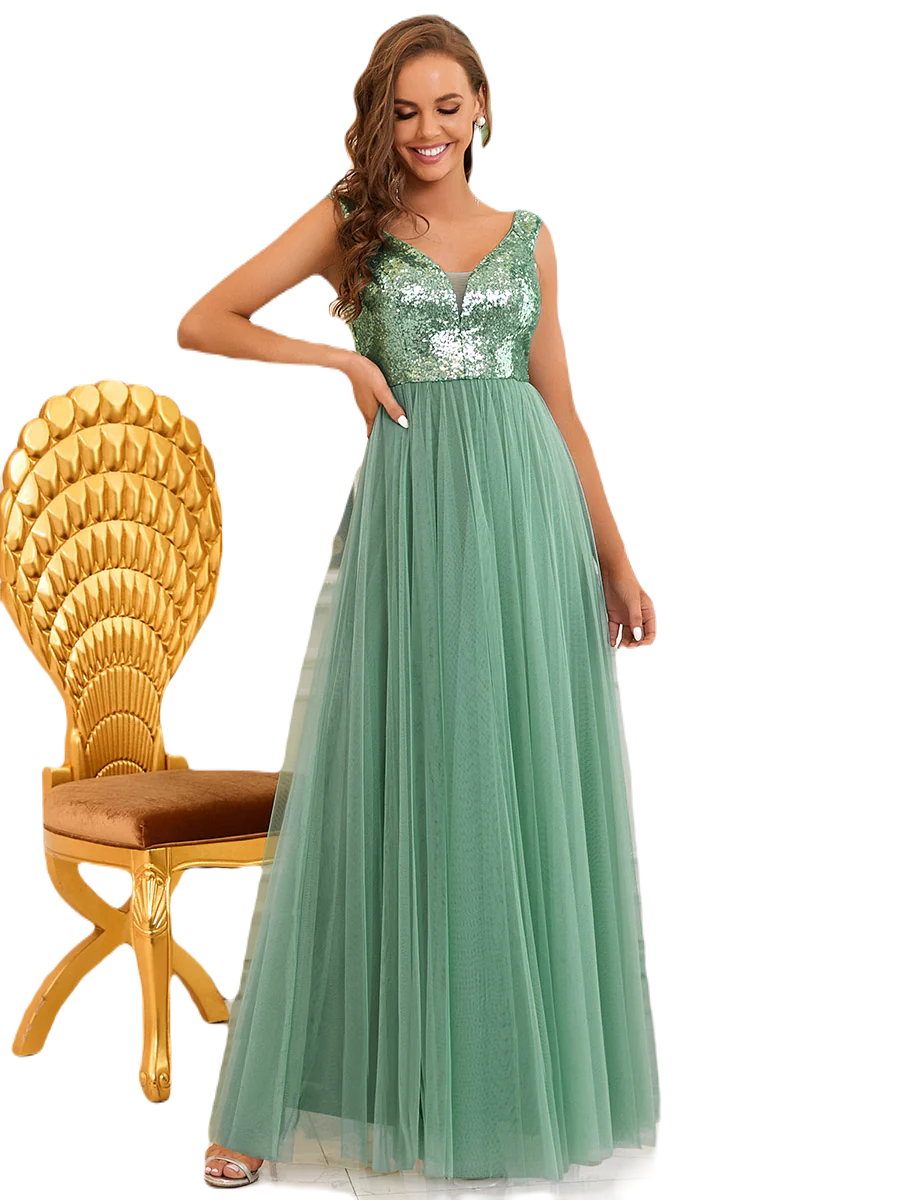 Vestido Elegante de Fiesta Largo Curvy Verde Jade Lentejuela Offsoulder Sin Hombros Falda Tul Cintura Alta Talla Ch a Talla Extra