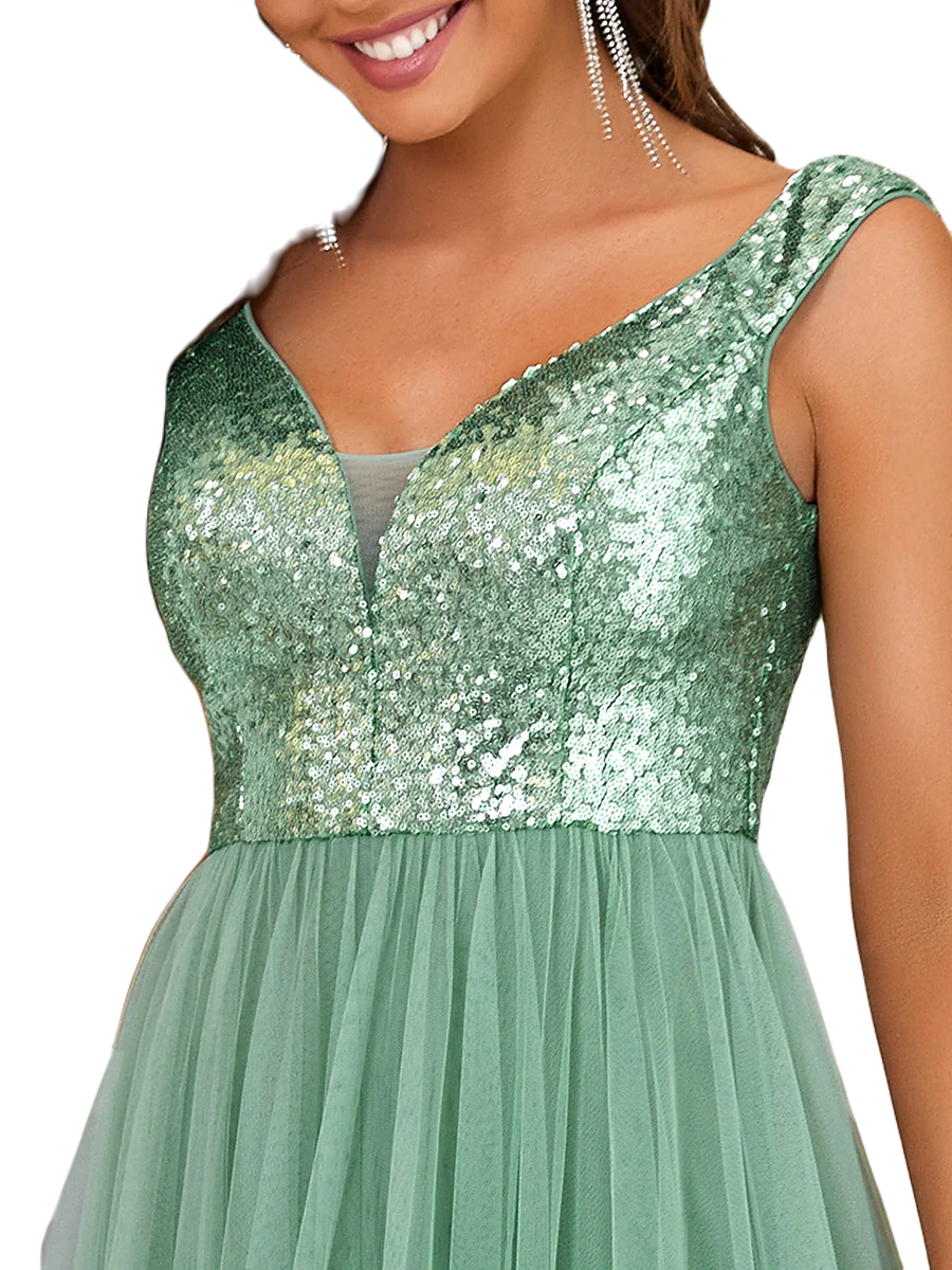 Vestido Elegante de Fiesta Largo Curvy Verde Jade Lentejuela Offsoulder Sin Hombros Falda Tul Cintura Alta Talla Ch a Talla Extra
