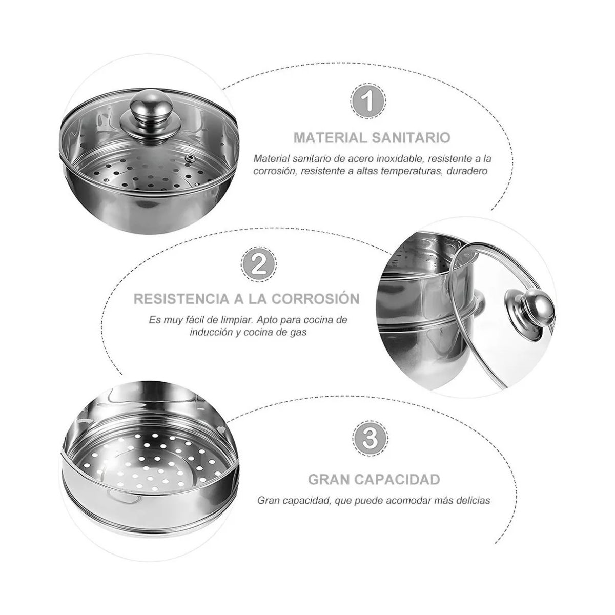 Olla Vaporera De Acero Inoxidable, De Cocina con 2 Capas Plateada 