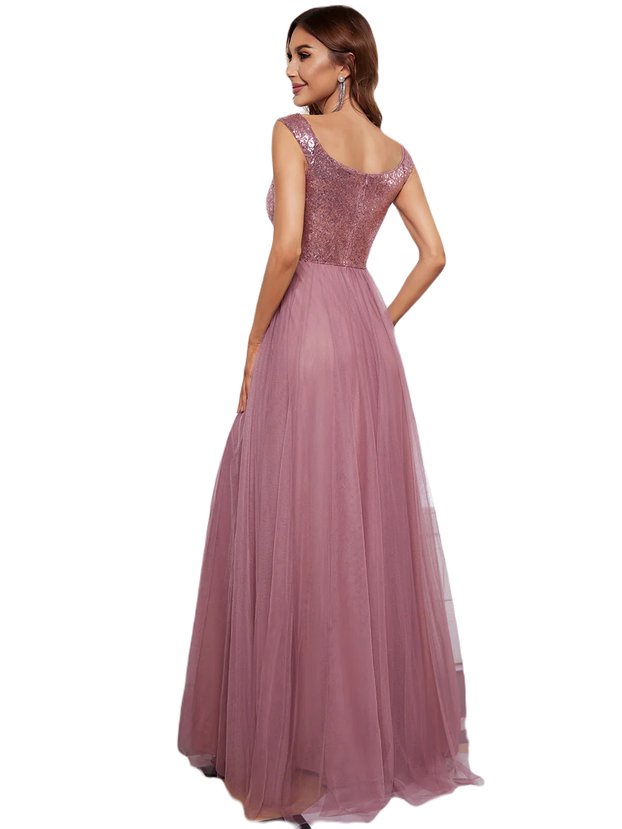 Vestido Elegante de Fiesta Largo Curvy Mauve Lila Lentejuela Offsoulder Sin Hombros Falda Tul Cintura Alta Talla Ch a Talla Extra
