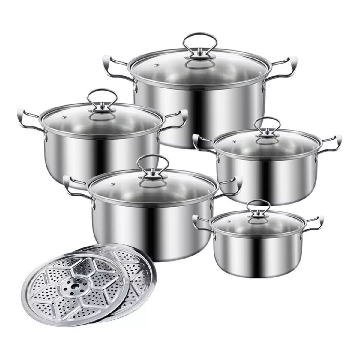 Juego de Cacerolas Y Sarten de Acero Inoxidable 5 Pz Plateados