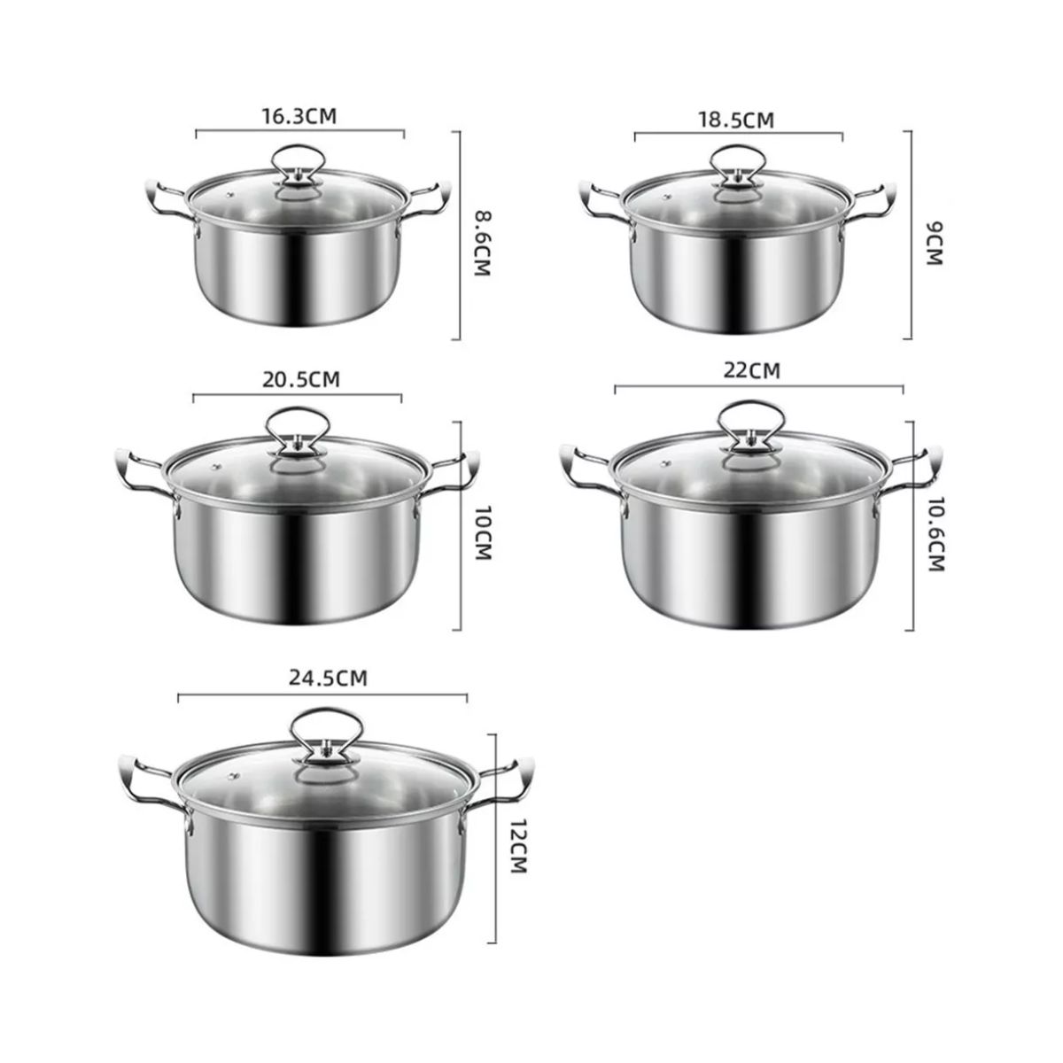 Juego de Cacerolas Y Sarten de Acero Inoxidable 5 Pz Plateados