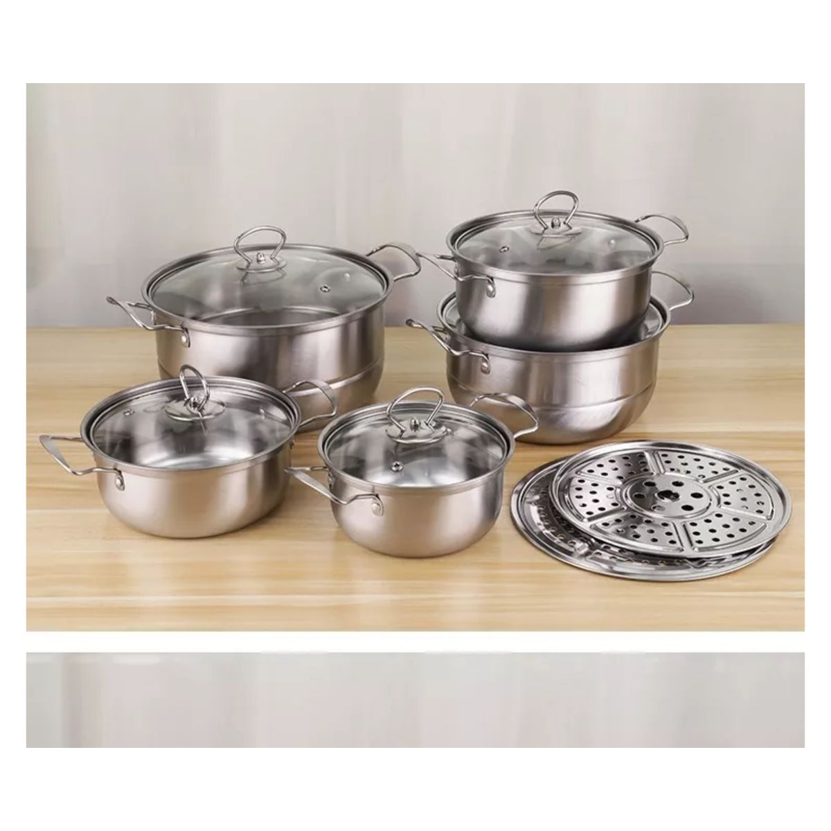 Juego de Cacerolas Y Sarten de Acero Inoxidable 5 Pz Plateados
