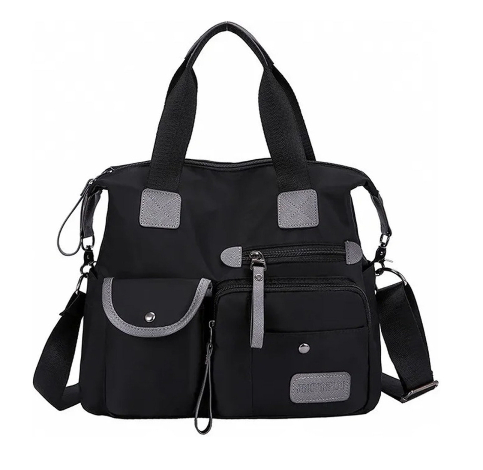 Bolsa Mujer Impermeable Viaje Nylon Tote Crossbody Bandolera negra